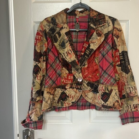 Scissors Paper Rock Art-Wear M plaid movie star jacket Blazer USA VTG artsy Y2K - Picture 1 of 8